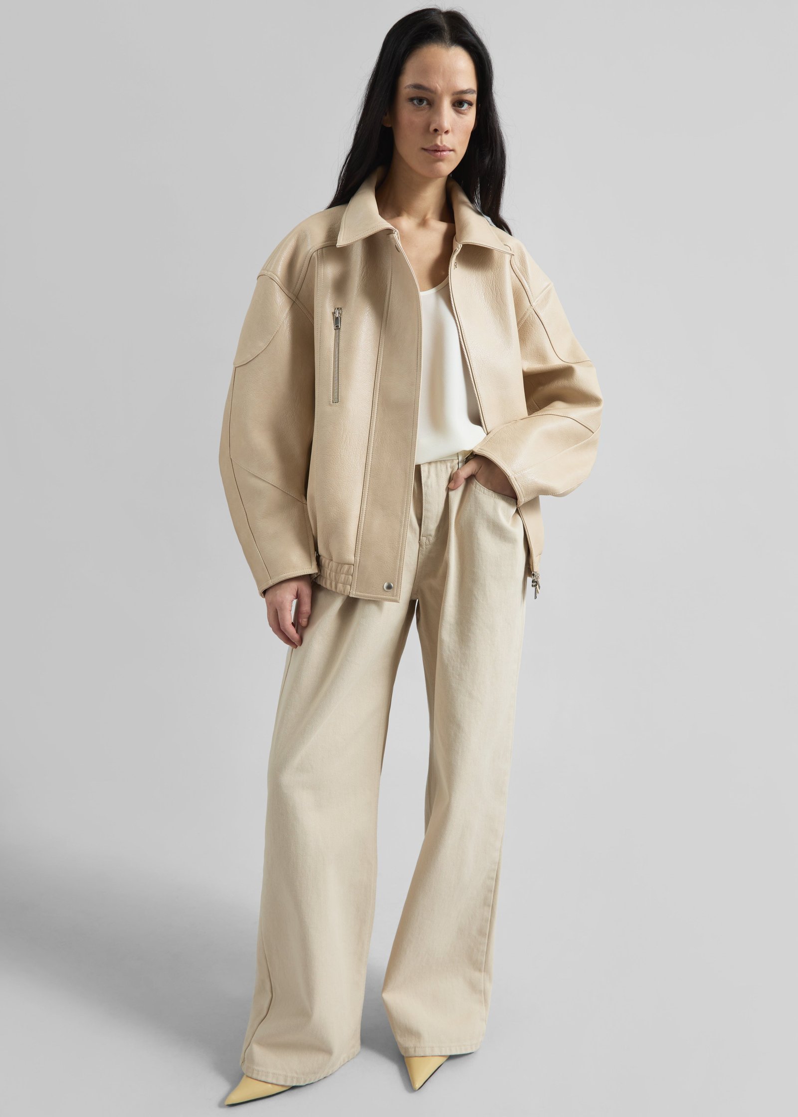 Enora Faux Leather Jacket - Cream - Image 2