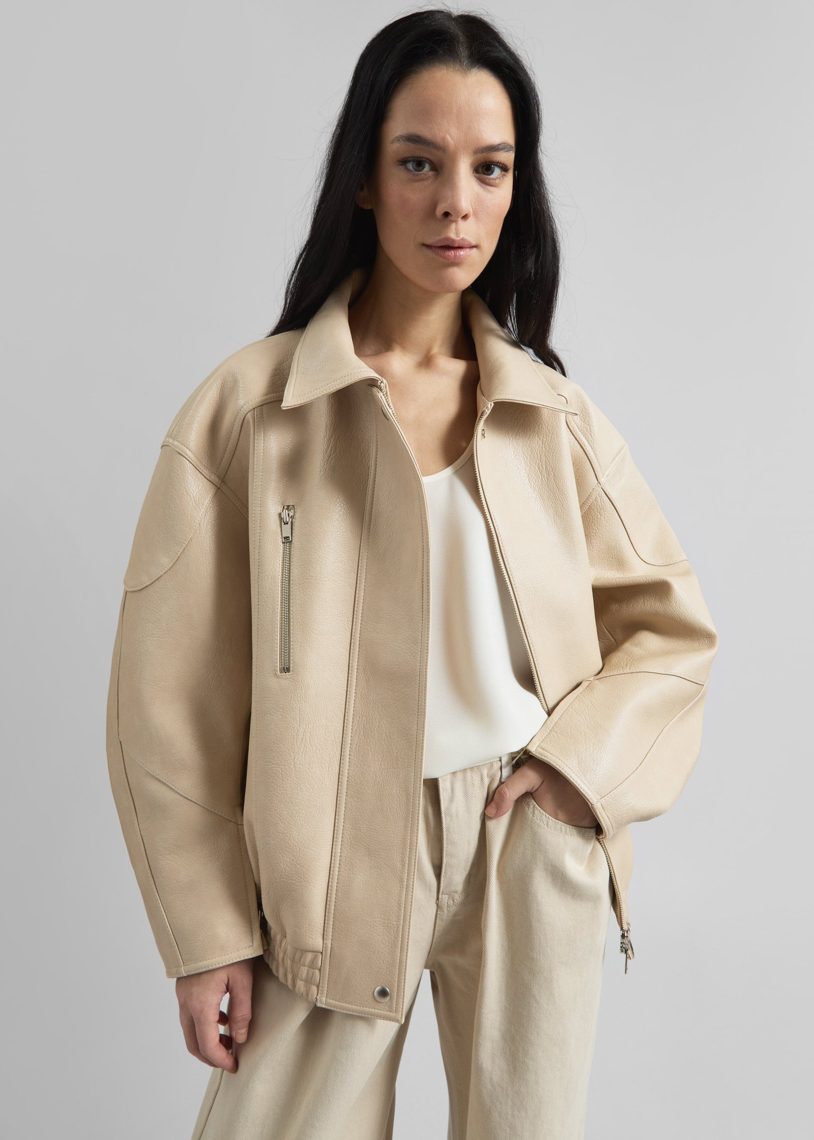 Enora Faux Leather Jacket - Cream - Image 3