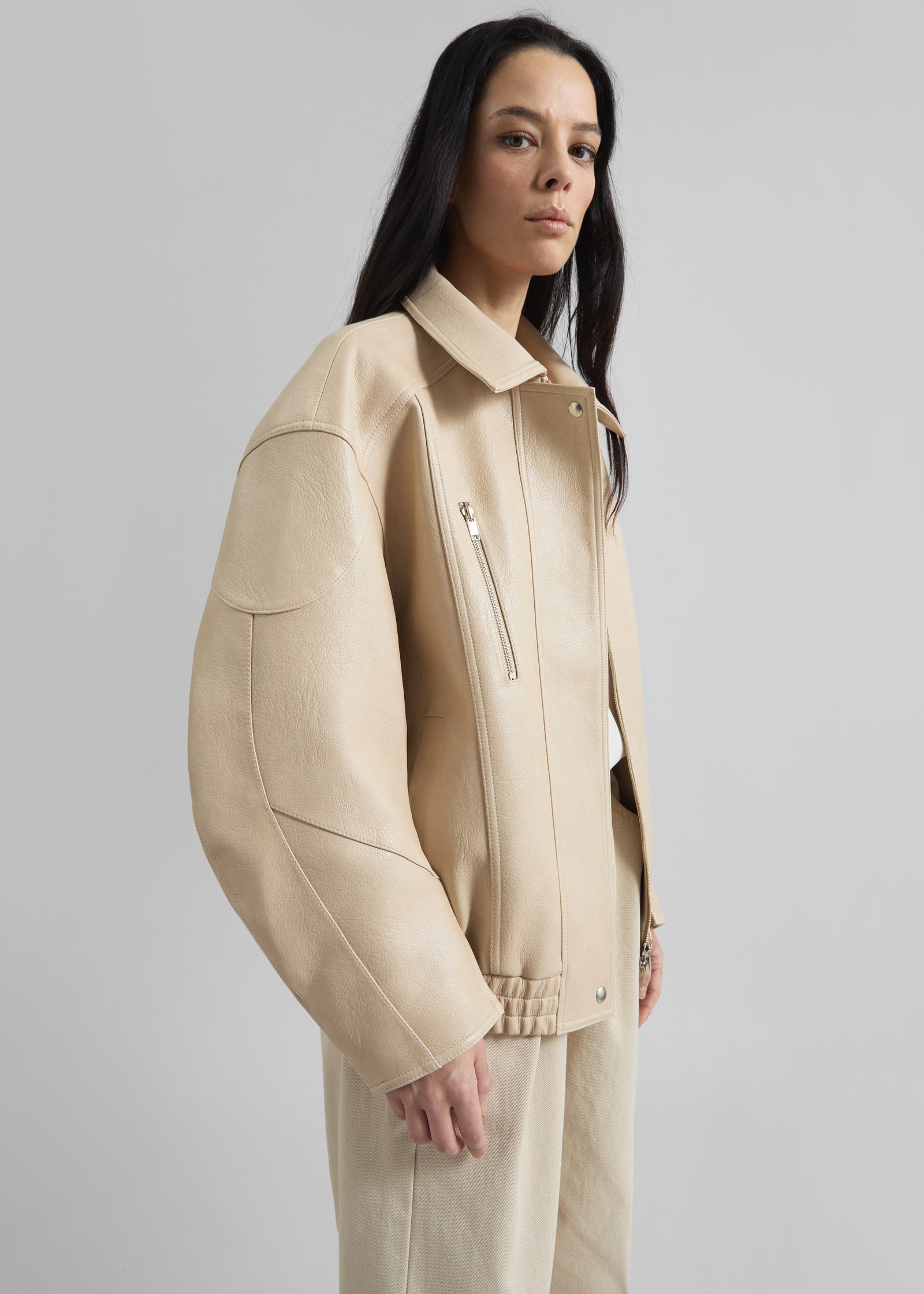 Enora Faux Leather Jacket - Cream - Image 4