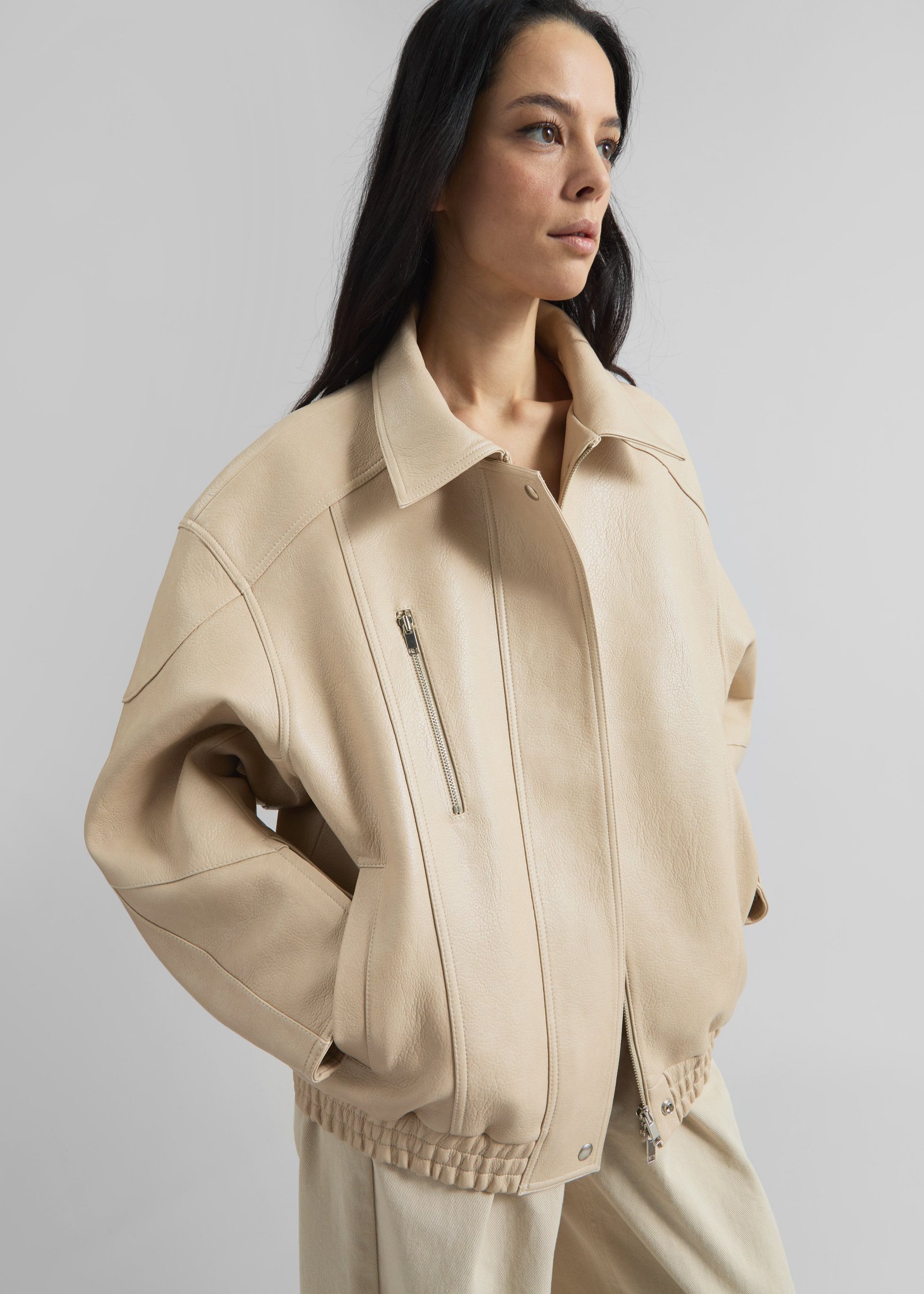 Enora Faux Leather Jacket - Cream