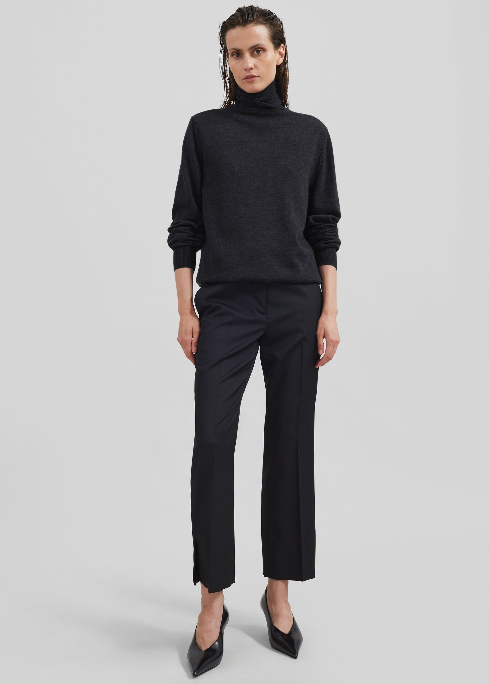 Eve Thin Turtleneck Sweater - Dark Grey Melange - Image 9
