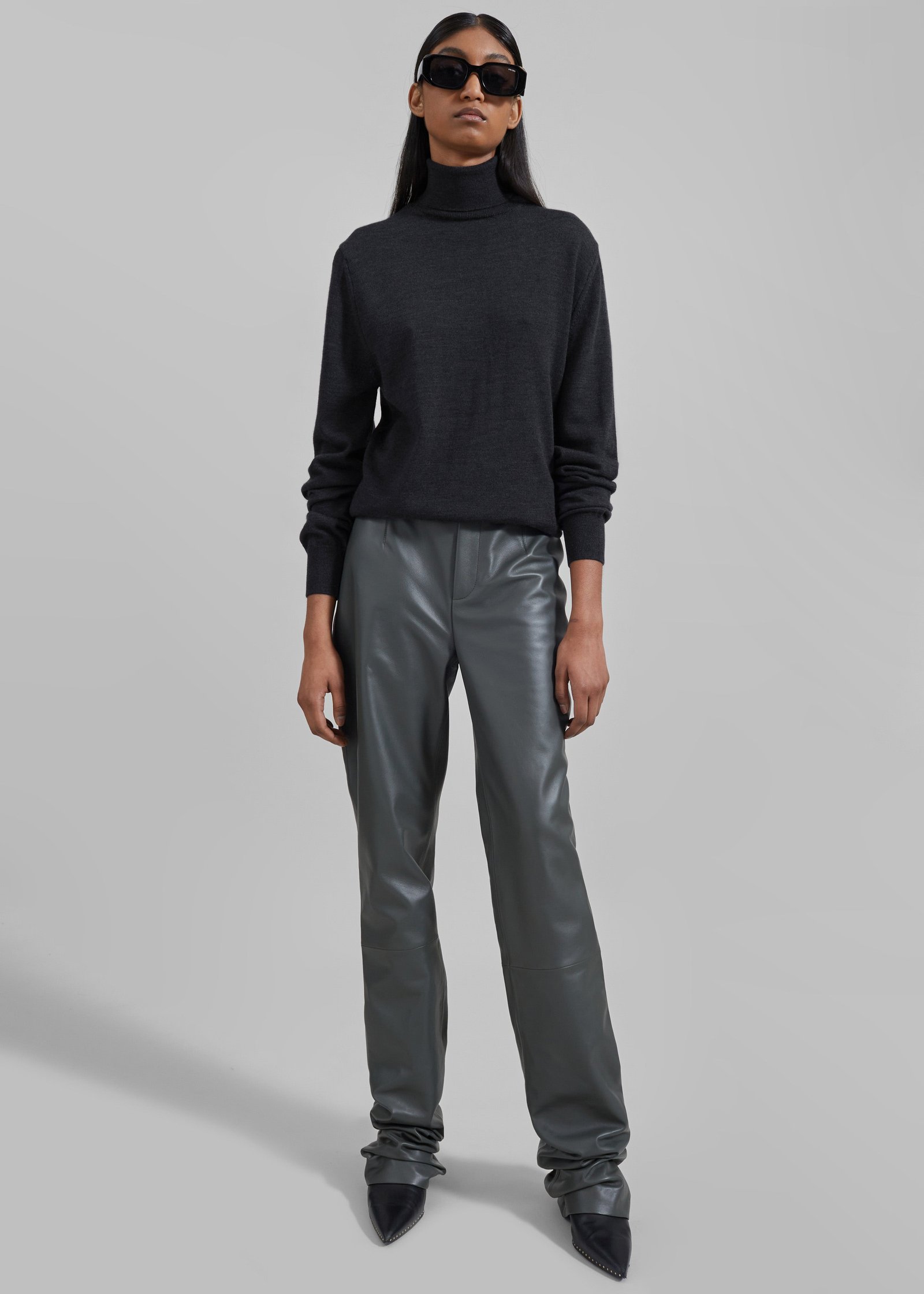 Eve Thin Turtleneck Sweater - Dark Grey Melange - Image 4