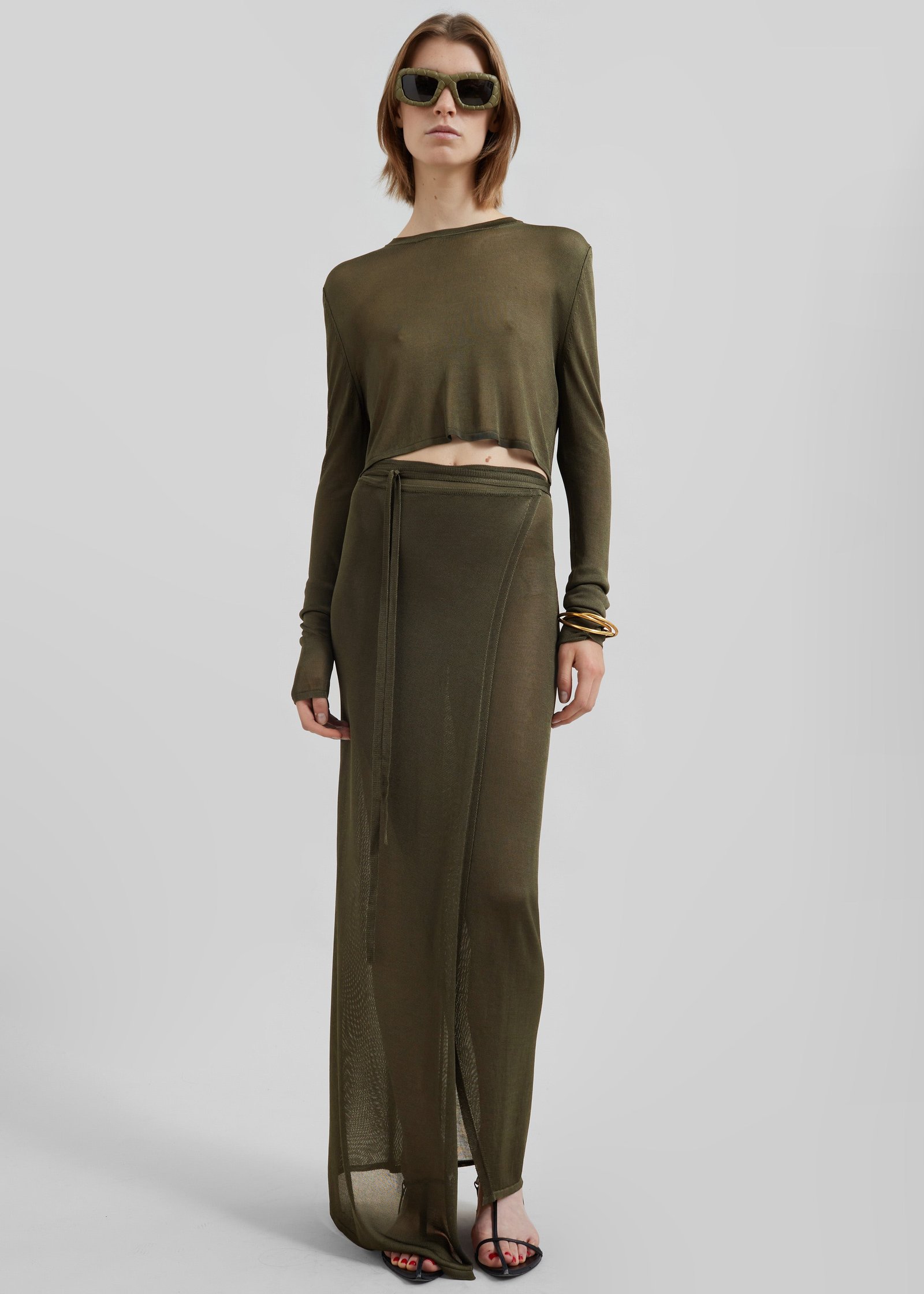 Kazel Cropped Thin Knit Top - Khaki - Image 6