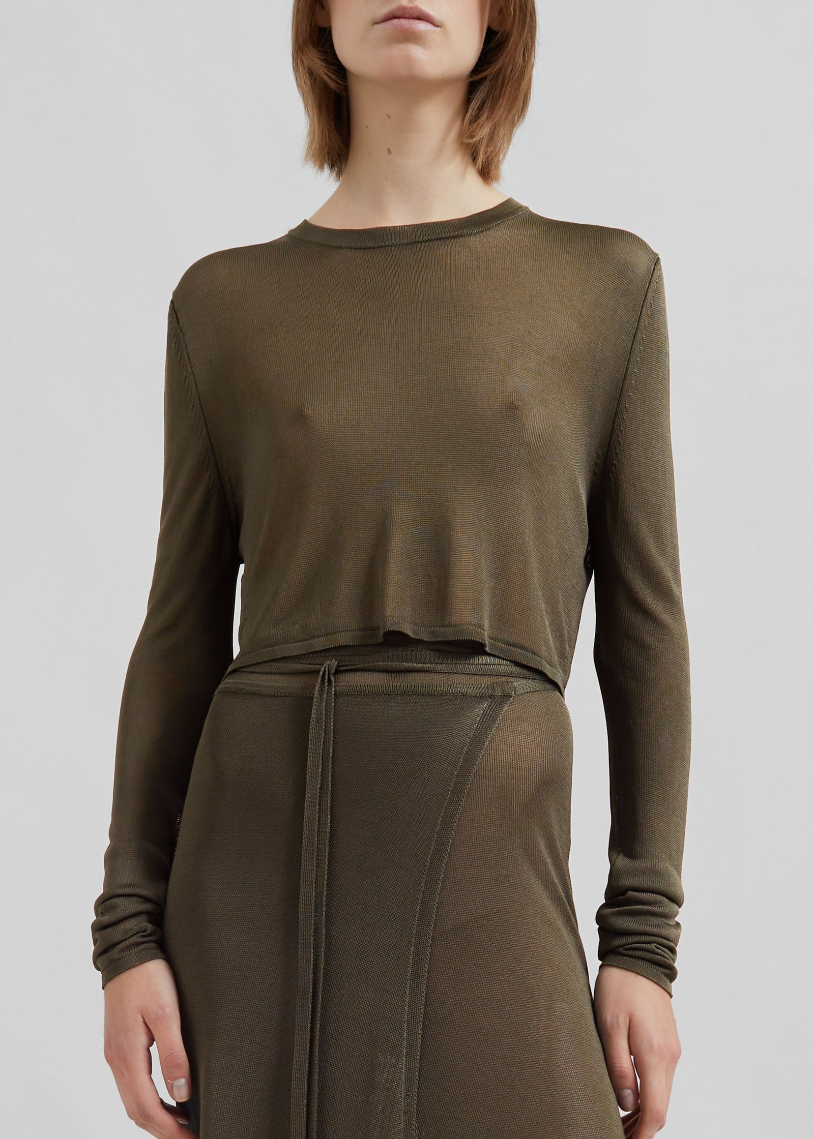 Kazel Cropped Thin Knit Top - Khaki - Image 4