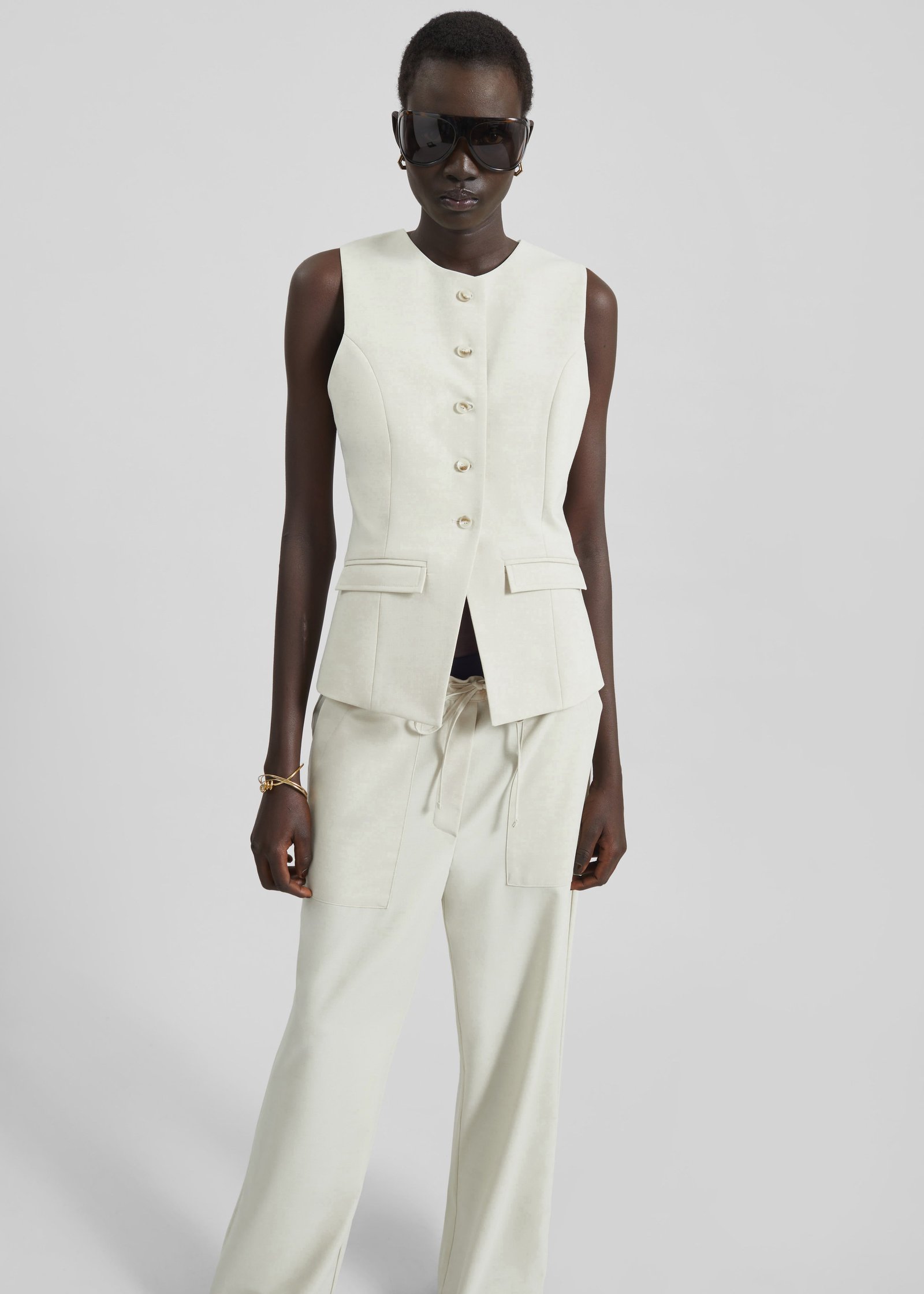 Ronne Straight Trousers - Cream - Image 7