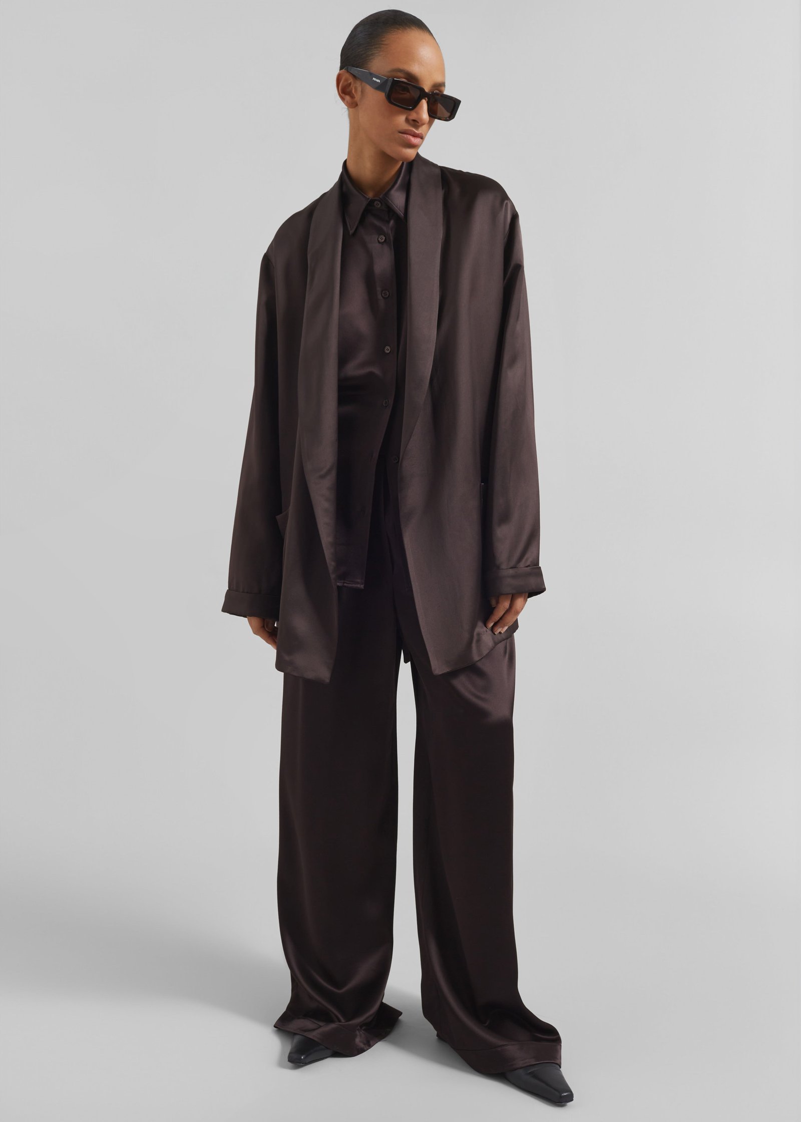 Scarlett Satin Kimono Jacket - Brown - Image 3