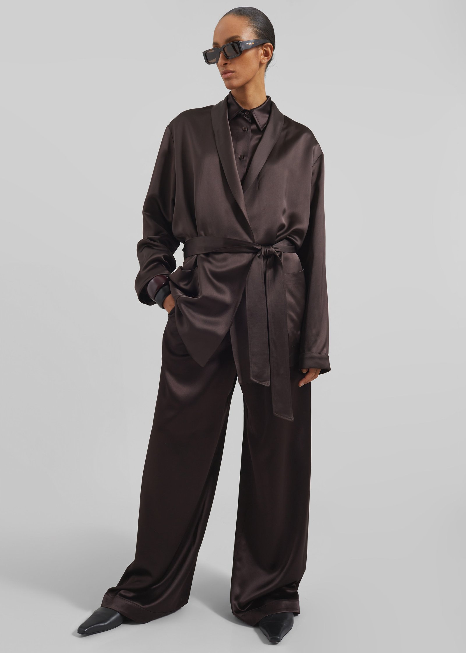 Scarlett Satin Kimono Jacket - Brown - Image 2