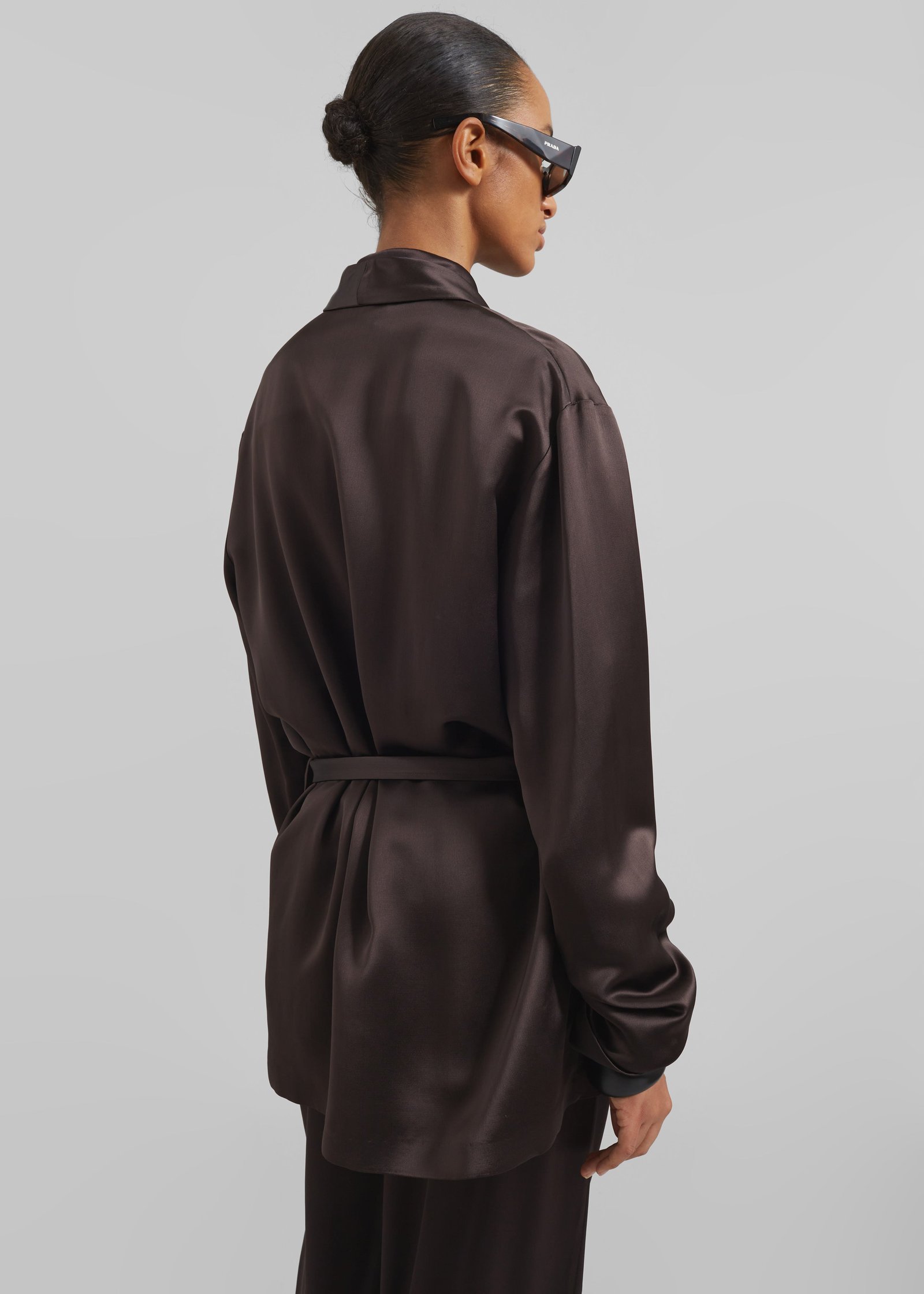 Scarlett Satin Kimono Jacket - Brown - Image 7