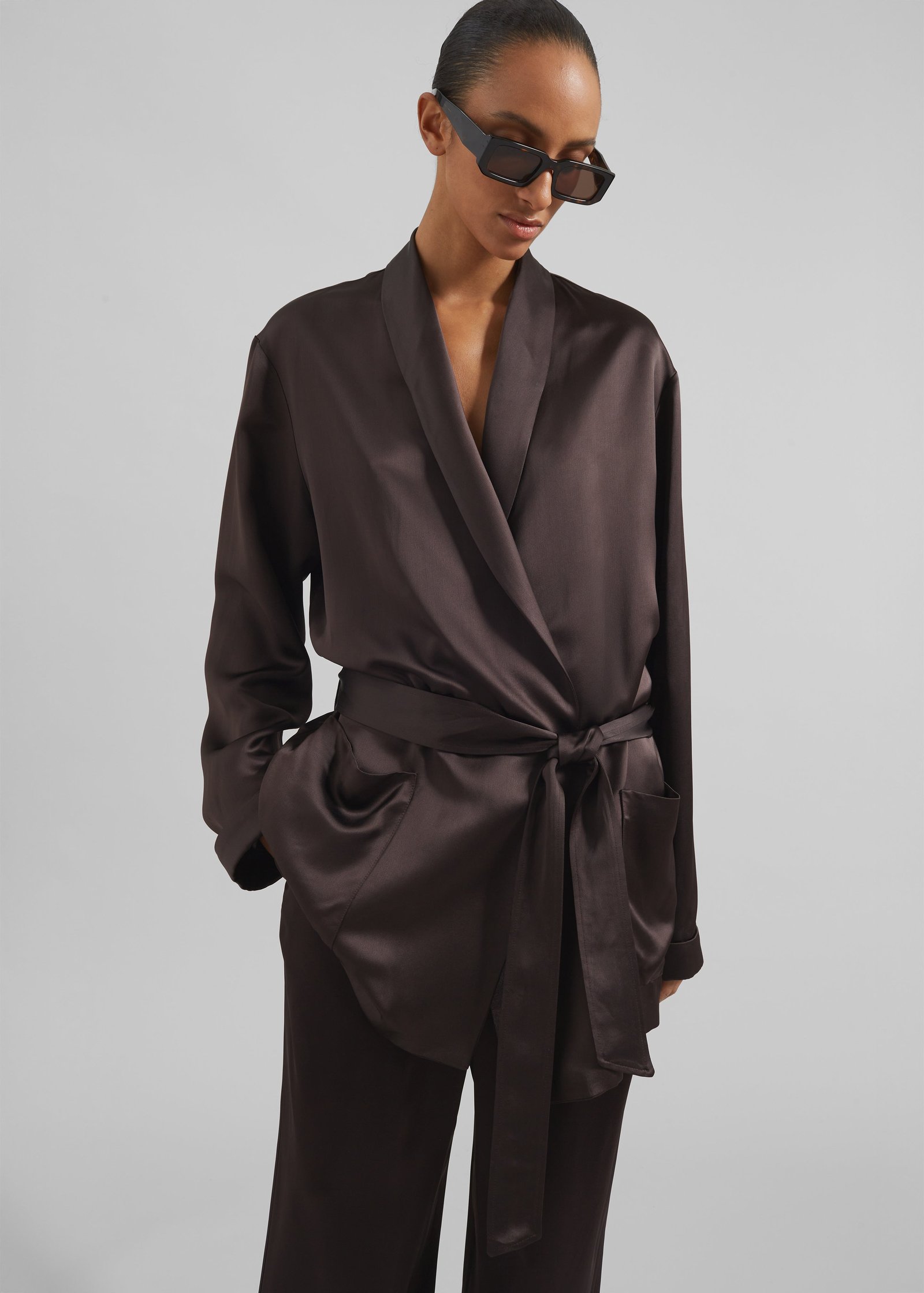 Scarlett Satin Kimono Jacket - Brown