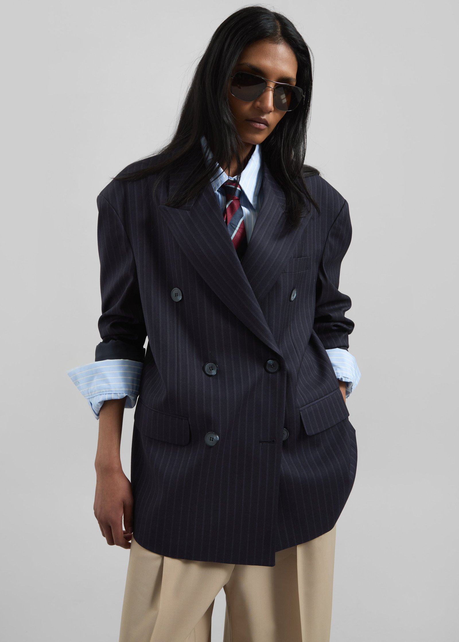 Tarbert Double-Breasted Blazer - Navy Pinstripe - Image 4